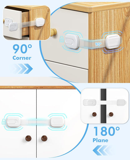 Cabinet Locks Baby Proofing, Child Proof Cabinet Locks with 3M Adhesive - Easy Installation with Adjustable Straps, Multi-Purpose Child Safety Latches for Drawers Fridge Trash Cans Toilets