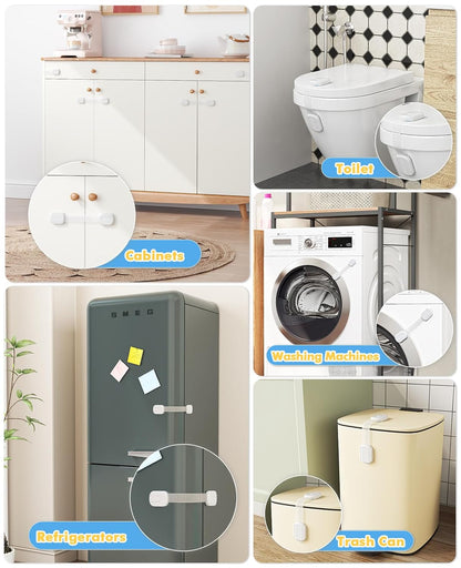 Cabinet Locks Baby Proofing, Child Proof Cabinet Locks with 3M Adhesive - Easy Installation with Adjustable Straps, Multi-Purpose Child Safety Latches for Drawers Fridge Trash Cans Toilets