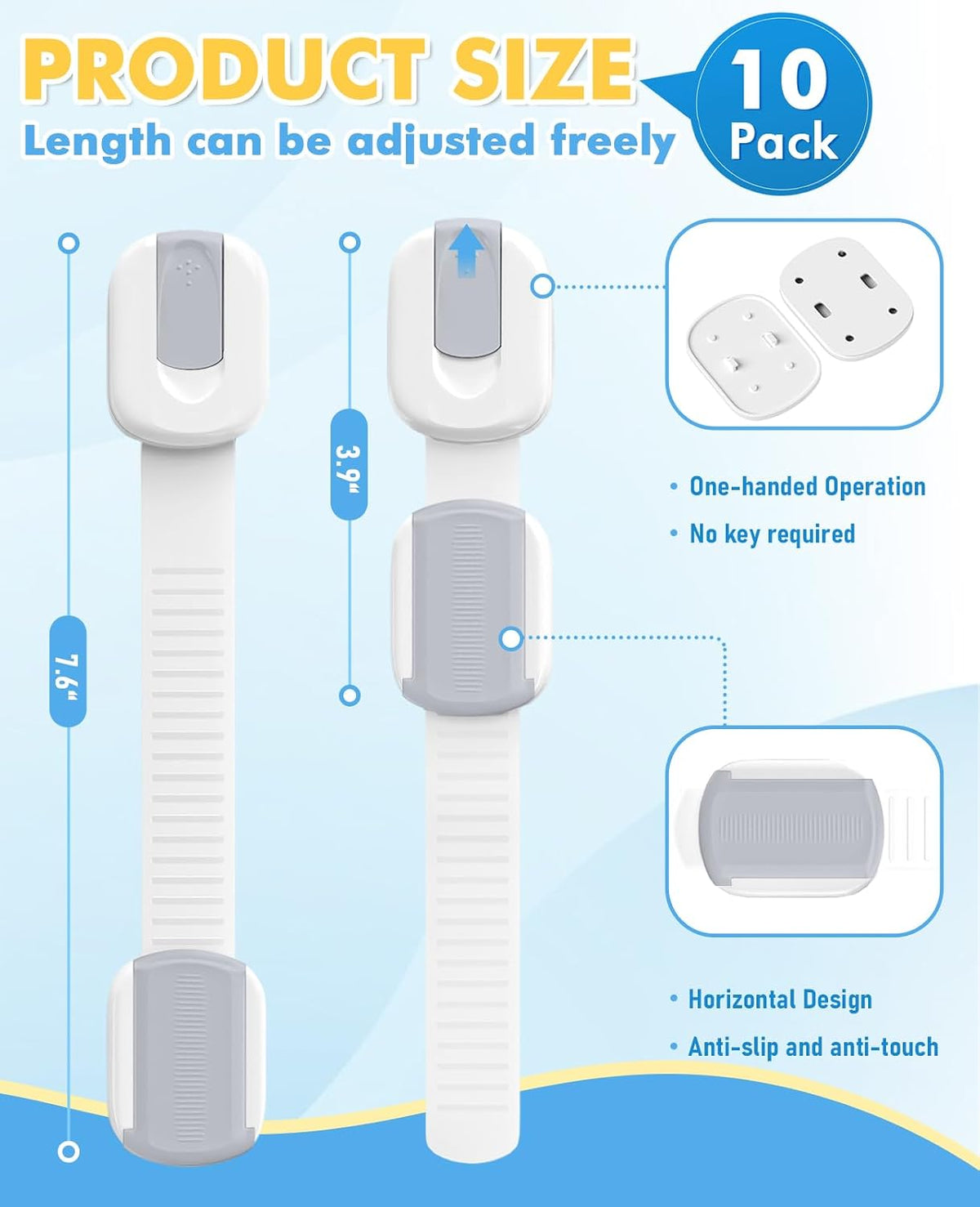 Cabinet Locks Baby Proofing, Child Proof Cabinet Locks with 3M Adhesive - Easy Installation with Adjustable Straps, Multi-Purpose Child Safety Latches for Drawers Fridge Trash Cans Toilets