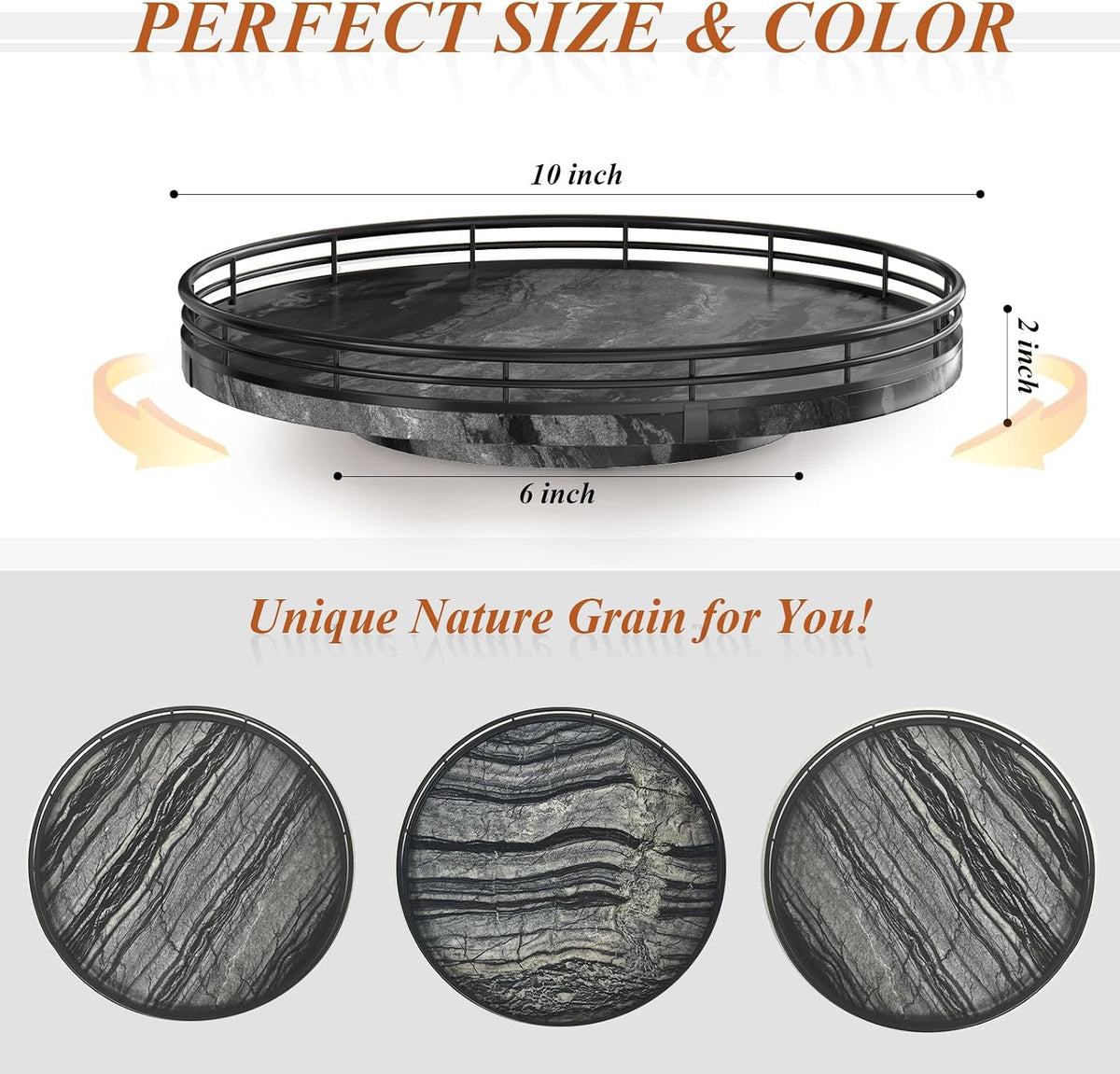9-Inch Farmhouse Oak Lazy Susan Cabinet Organizer, Walnut Finish | Smooth rotating oak tray with walnut finish for dining tables, kitchen counters, pantries and cabinet storage.
