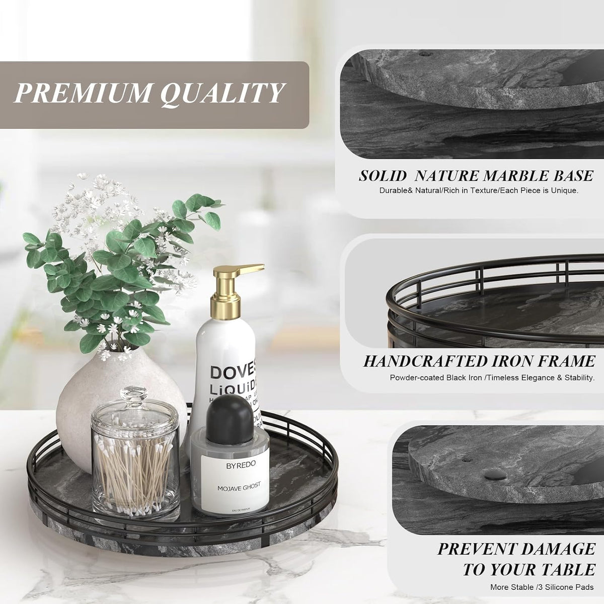 9-Inch Farmhouse Oak Lazy Susan Cabinet Organizer, Walnut Finish | Smooth rotating oak tray with walnut finish for dining tables, kitchen counters, pantries and cabinet storage.