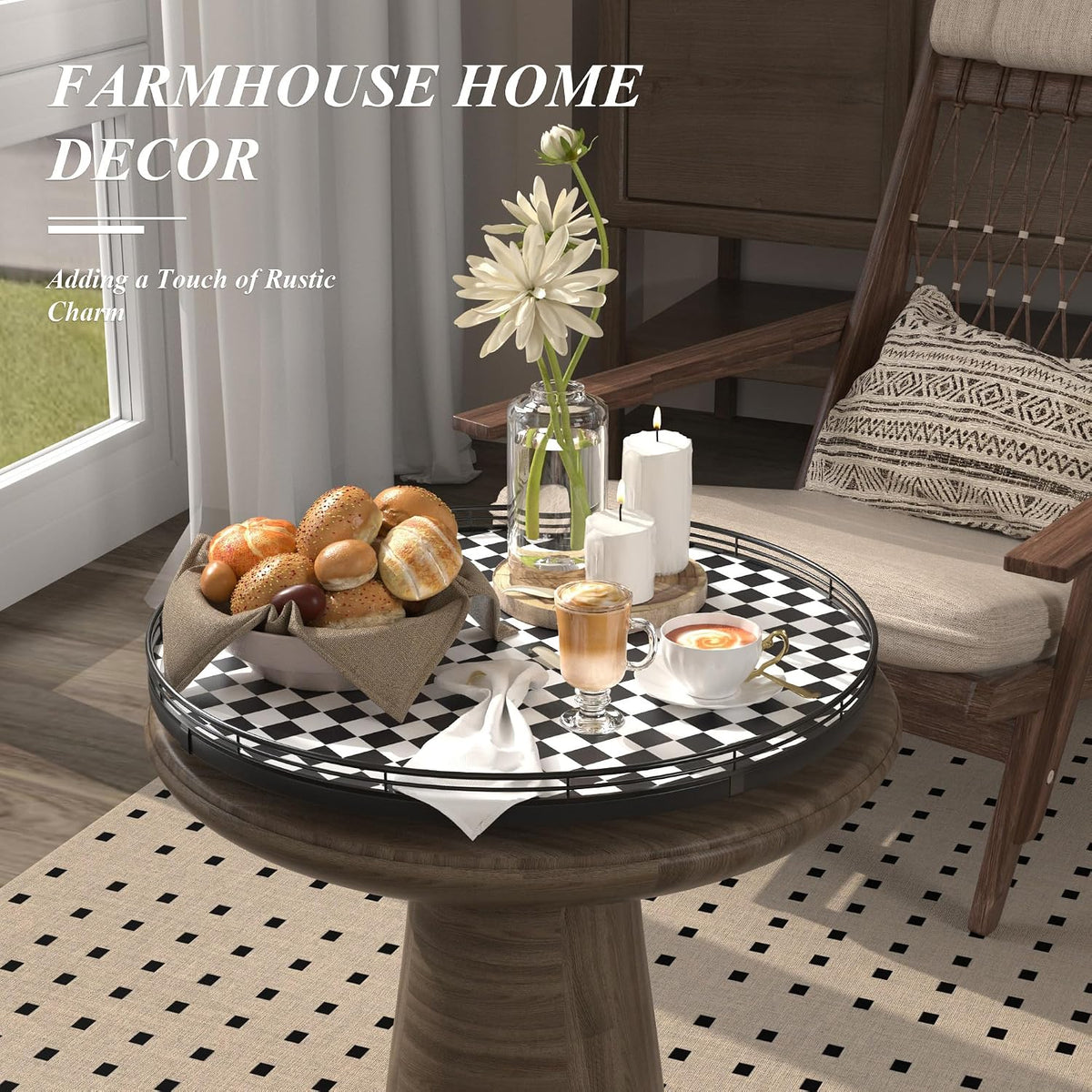 9-Inch Farmhouse Oak Lazy Susan Cabinet Organizer, Walnut Finish | Smooth rotating oak tray with walnut finish for dining tables, kitchen counters, pantries and cabinet storage.