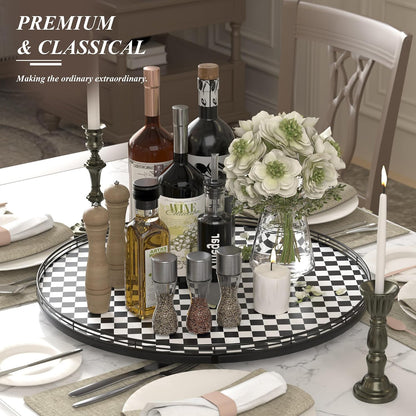9-Inch Farmhouse Oak Lazy Susan Cabinet Organizer, Walnut Finish | Smooth rotating oak tray with walnut finish for dining tables, kitchen counters, pantries and cabinet storage.