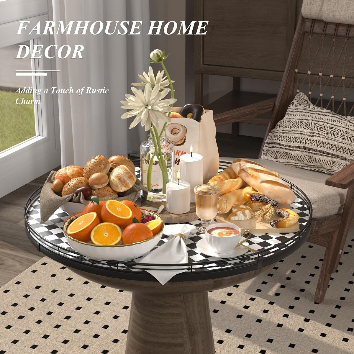 9-Inch Farmhouse Oak Lazy Susan Cabinet Organizer, Walnut Finish | Smooth rotating oak tray with walnut finish for dining tables, kitchen counters, pantries and cabinet storage.