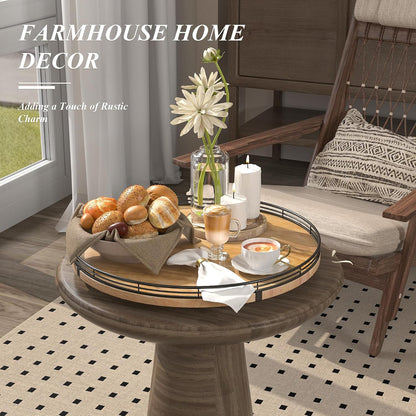9-Inch Farmhouse Oak Lazy Susan Cabinet Organizer, Walnut Finish | Smooth rotating oak tray with walnut finish for dining tables, kitchen counters, pantries and cabinet storage.