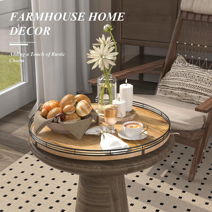 9-Inch Farmhouse Oak Lazy Susan Cabinet Organizer, Walnut Finish | Smooth rotating oak tray with walnut finish for dining tables, kitchen counters, pantries and cabinet storage.