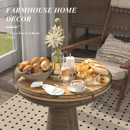 9-Inch Farmhouse Oak Lazy Susan Cabinet Organizer, Walnut Finish | Smooth rotating oak tray with walnut finish for dining tables, kitchen counters, pantries and cabinet storage.