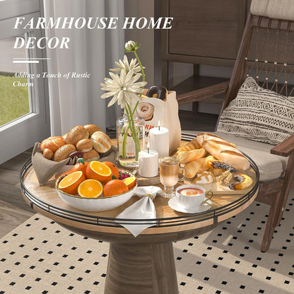 9-Inch Farmhouse Oak Lazy Susan Cabinet Organizer, Walnut Finish | Smooth rotating oak tray with walnut finish for dining tables, kitchen counters, pantries and cabinet storage.