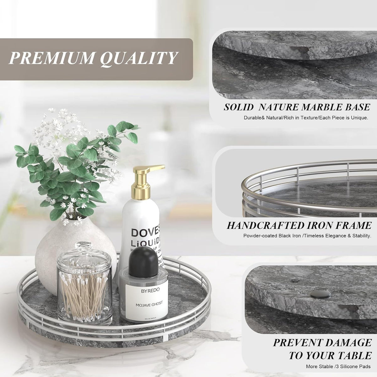 9-Inch Farmhouse Oak Lazy Susan Cabinet Organizer, Walnut Finish | Smooth rotating oak tray with walnut finish for dining tables, kitchen counters, pantries and cabinet storage.