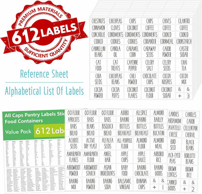 Hebayy 612 Script Pantry Food Labels, Water & Oil Resistant Pantry Label Stickers Food Jar Label for Organization and Storage