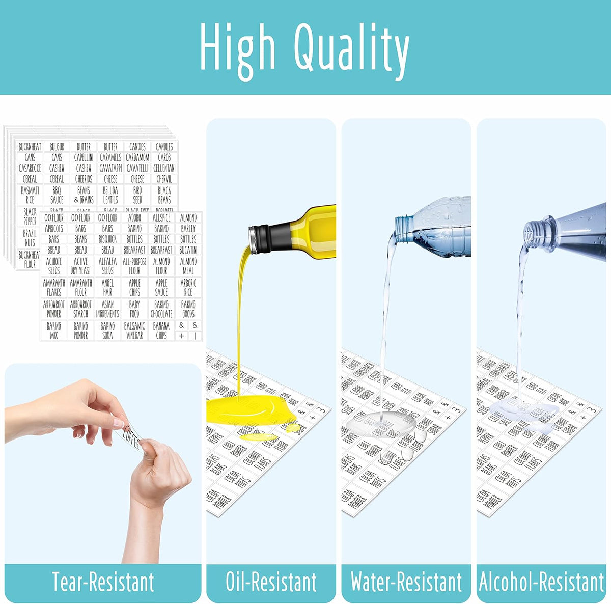 Hebayy 612 Script Pantry Food Labels, Water & Oil Resistant Pantry Label Stickers Food Jar Label for Organization and Storage