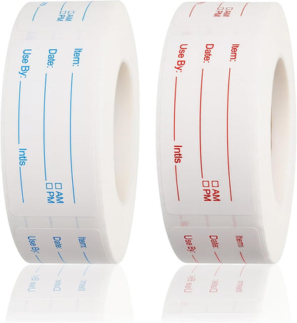 2 Rolls Removable Freezer Food Labels, 1x2 Meal Prep Date Stickers | 1000 writable 1x2" labels (blue/red). Strong freezer-safe adhesive removes cleanly with zero residue. Ideal for meal prep