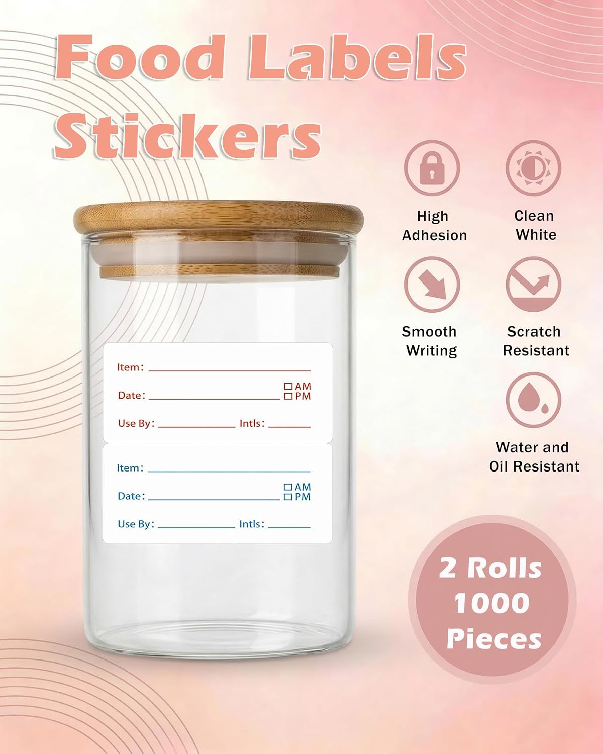 2 Rolls Removable Freezer Food Labels, 1x2 Meal Prep Date Stickers | 1000 writable 1x2" labels (blue/red). Strong freezer-safe adhesive removes cleanly with zero residue. Ideal for meal prep