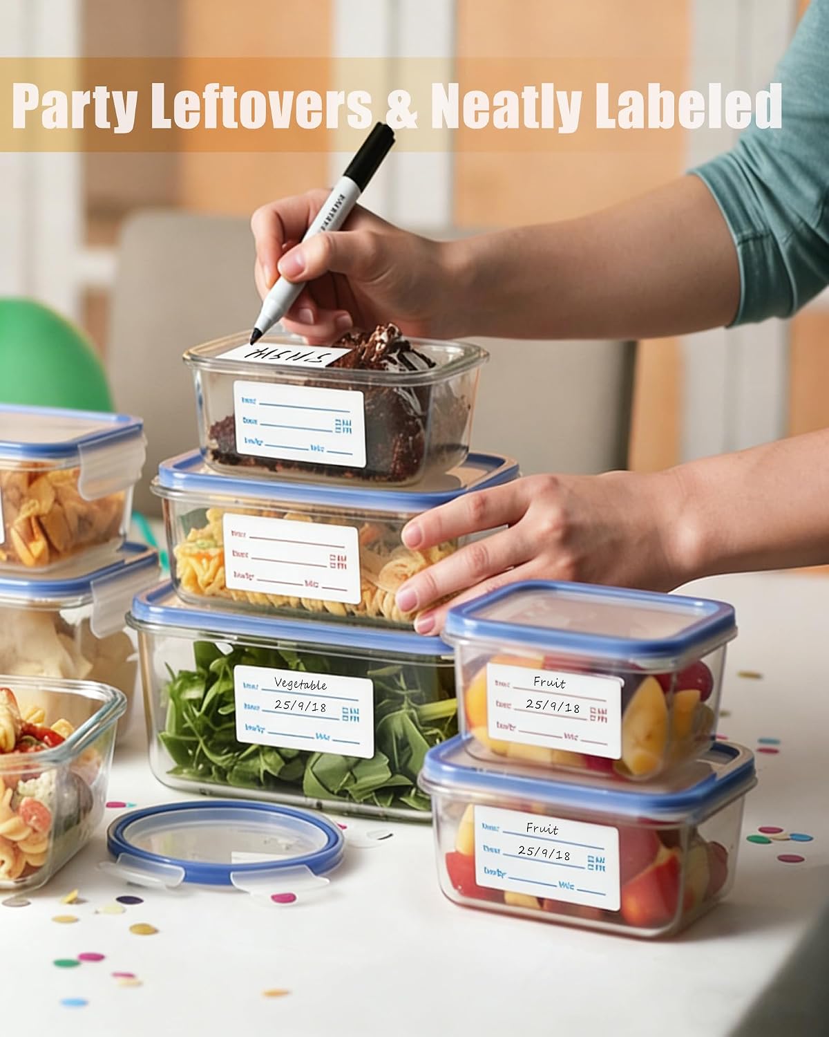 2 Rolls Removable Freezer Food Labels, 1x2 Meal Prep Date Stickers | 1000 writable 1x2" labels (blue/red). Strong freezer-safe adhesive removes cleanly with zero residue. Ideal for meal prep