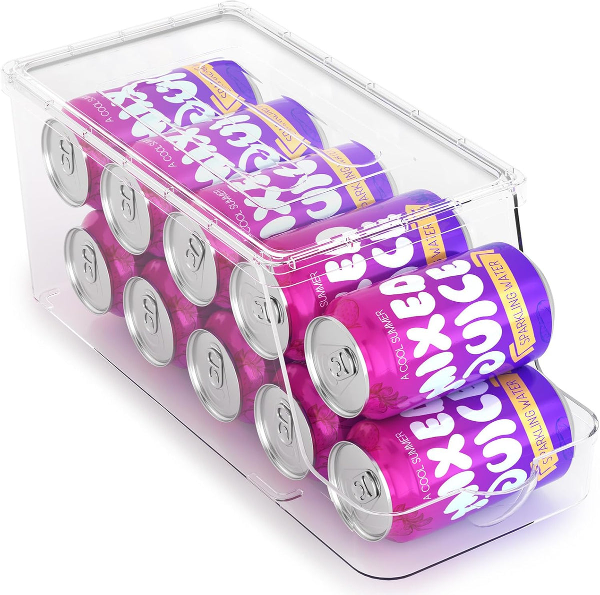 Soda Can Dispenser for Refrigerator with Lids, Stackable, 2 Pack | Clear Drink Organizer With Lids For Refrigerator Storage. Pantry Organizers And Storage For Fridge And Kitchen Cabinets