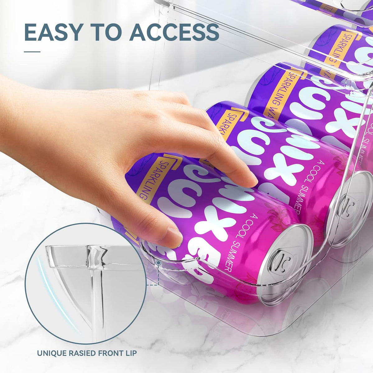 Soda Can Dispenser for Refrigerator with Lids, Stackable, 2 Pack | Clear Drink Organizer With Lids For Refrigerator Storage. Pantry Organizers And Storage For Fridge And Kitchen Cabinets