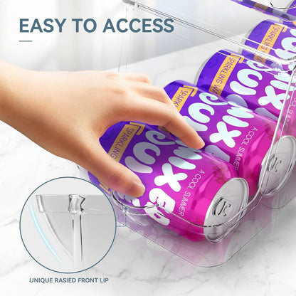 Soda Can Dispenser for Refrigerator with Lids, Stackable, 2 Pack | Clear Drink Organizer With Lids For Refrigerator Storage. Pantry Organizers And Storage For Fridge And Kitchen Cabinets