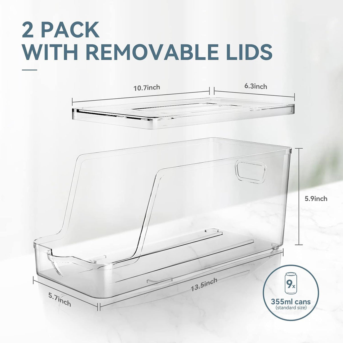 Soda Can Dispenser for Refrigerator with Lids, Stackable, 2 Pack | Clear Drink Organizer With Lids For Refrigerator Storage. Pantry Organizers And Storage For Fridge And Kitchen Cabinets