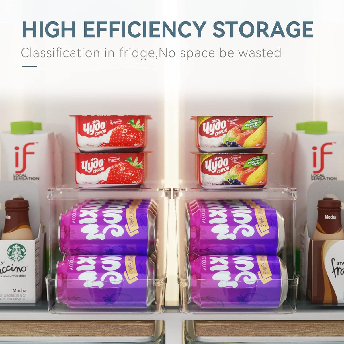 Soda Can Dispenser for Refrigerator with Lids, Stackable, 2 Pack | Clear Drink Organizer With Lids For Refrigerator Storage. Pantry Organizers And Storage For Fridge And Kitchen Cabinets