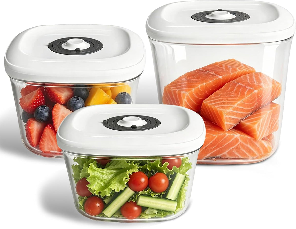 Vacuum Canister Set for Food Storage, 1L 1.5L 2L Airtight Containers Compatible with Most Vacuum Sealers, BPA-Free Fresh Containers for Meal Prep, Pantry Storage, Coffee, Snacks & Dry Goods – 3 Pack