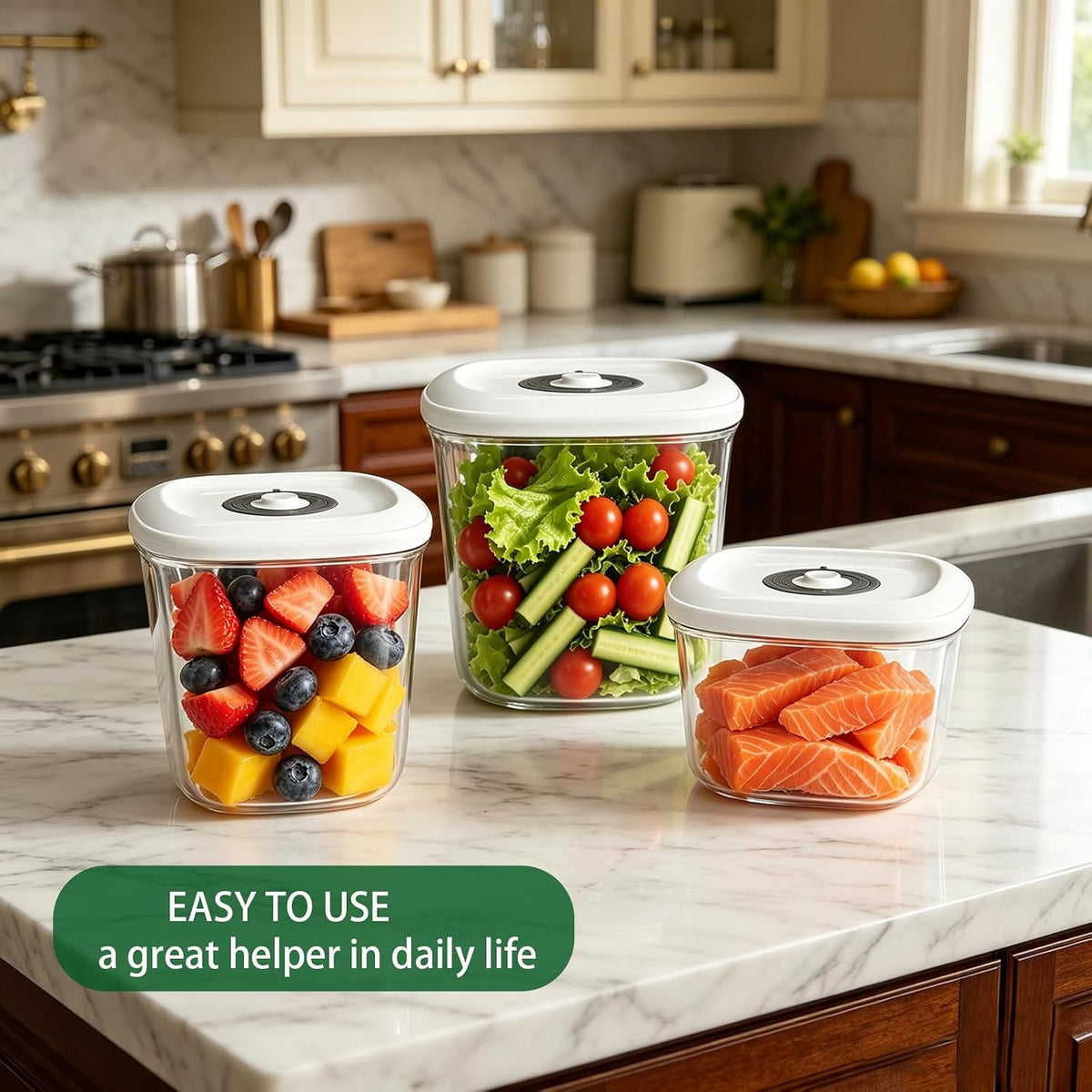 Vacuum Canister Set for Food Storage, 1L 1.5L 2L Airtight Containers Compatible with Most Vacuum Sealers, BPA-Free Fresh Containers for Meal Prep, Pantry Storage, Coffee, Snacks & Dry Goods – 3 Pack