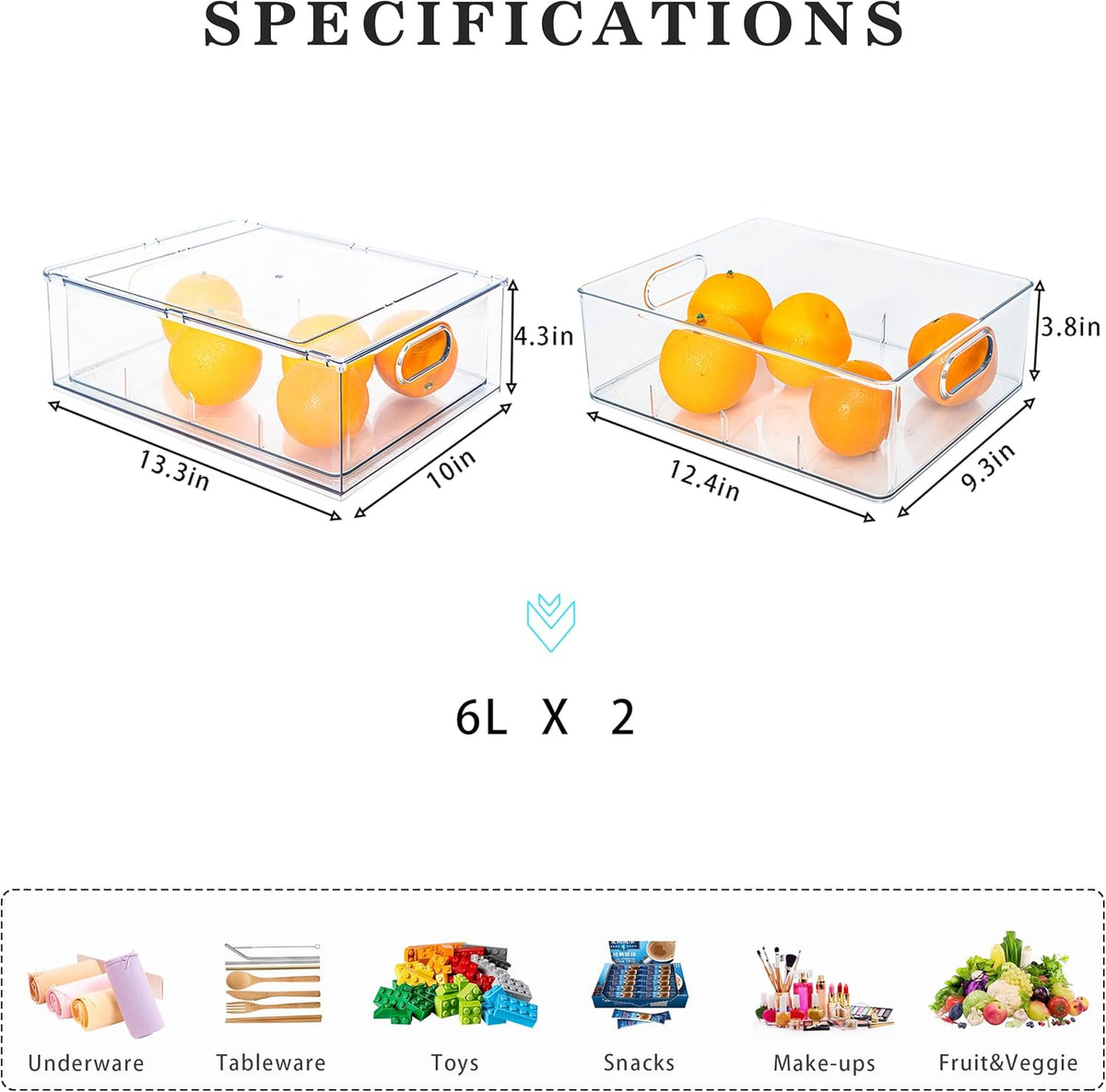 Fridge Drawer Pull Out Stackable Bins with Handle Clear Refrigerator Drawers Organizer Food Storage Container Box with Dividers Plastic Produce Saver for Pantry, Cabinet, Kitchen, Clothes（4Pack）