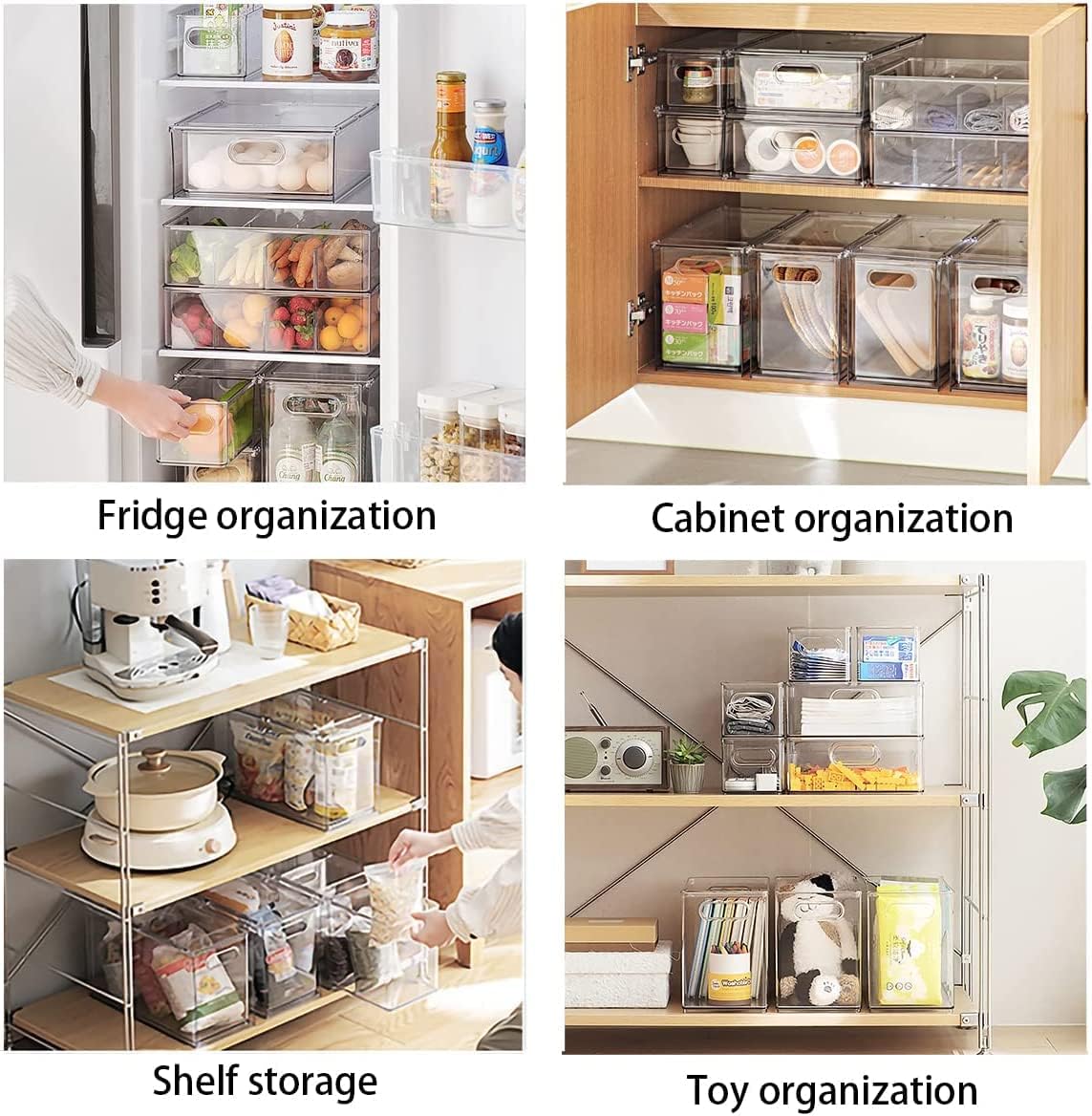 Fridge Drawer Pull Out Stackable Bins with Handle Clear Refrigerator Drawers Organizer Food Storage Container Box with Dividers Plastic Produce Saver for Pantry, Cabinet, Kitchen, Clothes（4Pack）