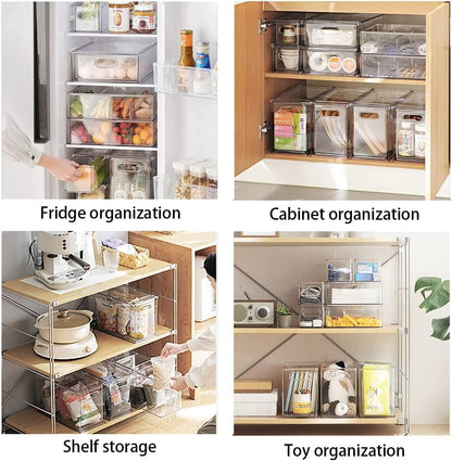 Fridge Drawer Pull Out Stackable Bins with Handle Clear Refrigerator Drawers Organizer Food Storage Container Box with Dividers Plastic Produce Saver for Pantry, Cabinet, Kitchen, Clothes（4Pack）