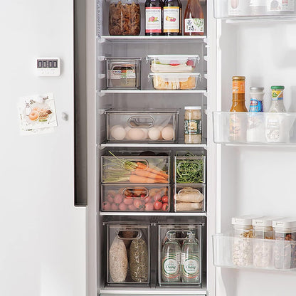 Fridge Drawer Pull Out Stackable Bins with Handle Clear Refrigerator Drawers Organizer Food Storage Container Box with Dividers Plastic Produce Saver for Pantry, Cabinet, Kitchen, Clothes（4Pack）