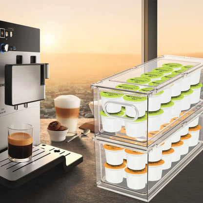 Fridge Drawer Pull Out Stackable Bins with Handle Clear Refrigerator Drawers Organizer Food Storage Container Box with Dividers Plastic Produce Saver for Pantry, Cabinet, Kitchen, Clothes（4Pack）