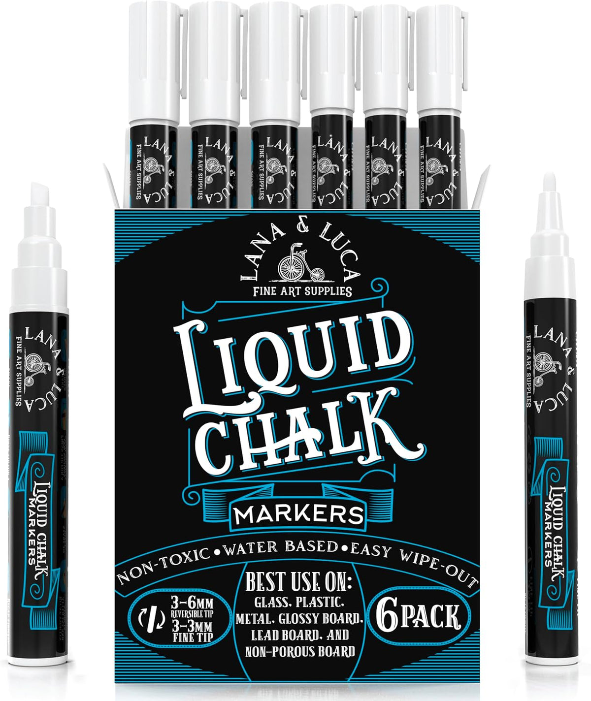 White Liquid Chalk Marker Pens - 6mm and 3mm, 3 of each
