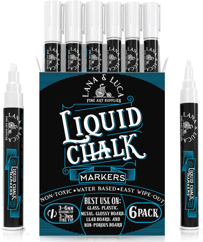White Liquid Chalk Marker Pens - 6mm and 3mm, 3 of each