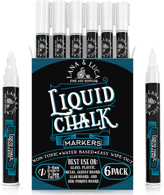 White Liquid Chalk Marker Pens - 6mm and 3mm, 3 of each