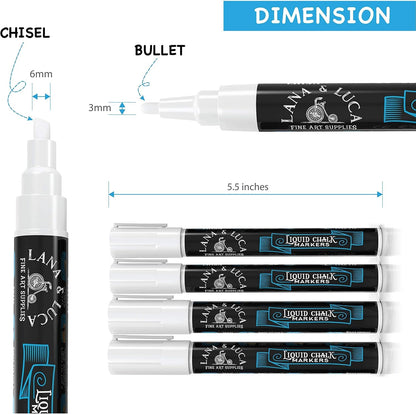 White Liquid Chalk Marker Pens - 6mm and 3mm, 3 of each