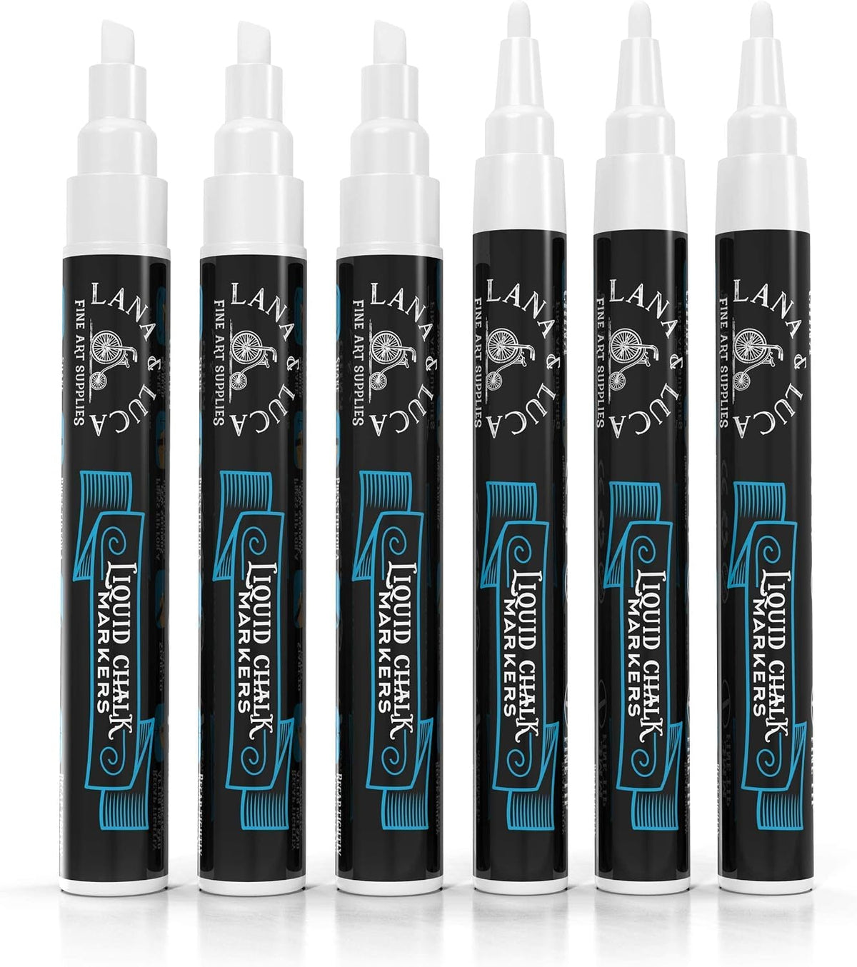White Liquid Chalk Marker Pens - 6mm and 3mm, 3 of each