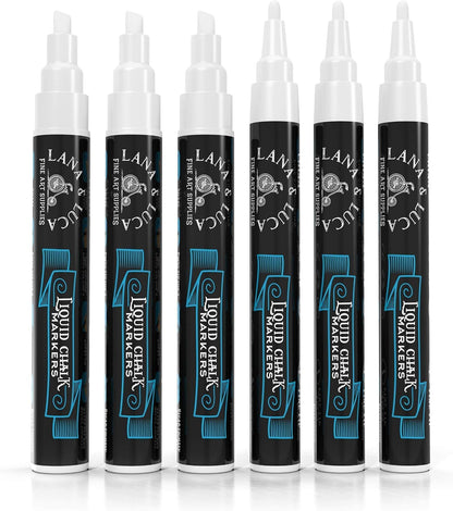 White Liquid Chalk Marker Pens - 6mm and 3mm, 3 of each