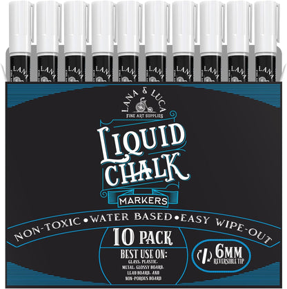 White Liquid Chalk Marker Pens - 6mm and 3mm, 3 of each