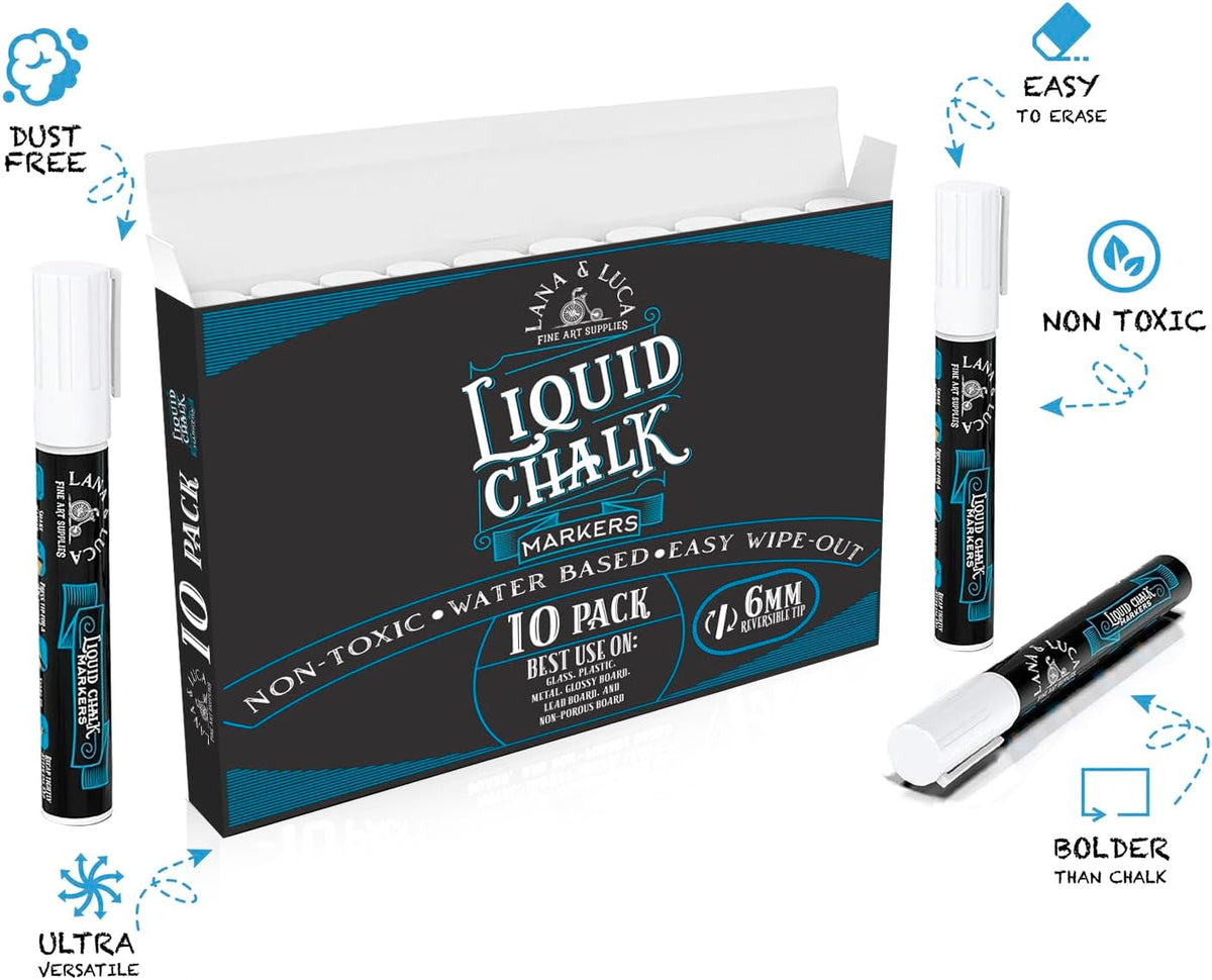White Liquid Chalk Marker Pens - 6mm and 3mm, 3 of each