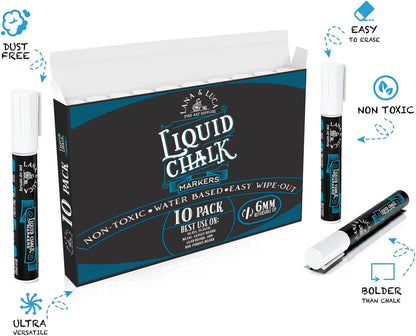 White Liquid Chalk Marker Pens - 6mm and 3mm, 3 of each