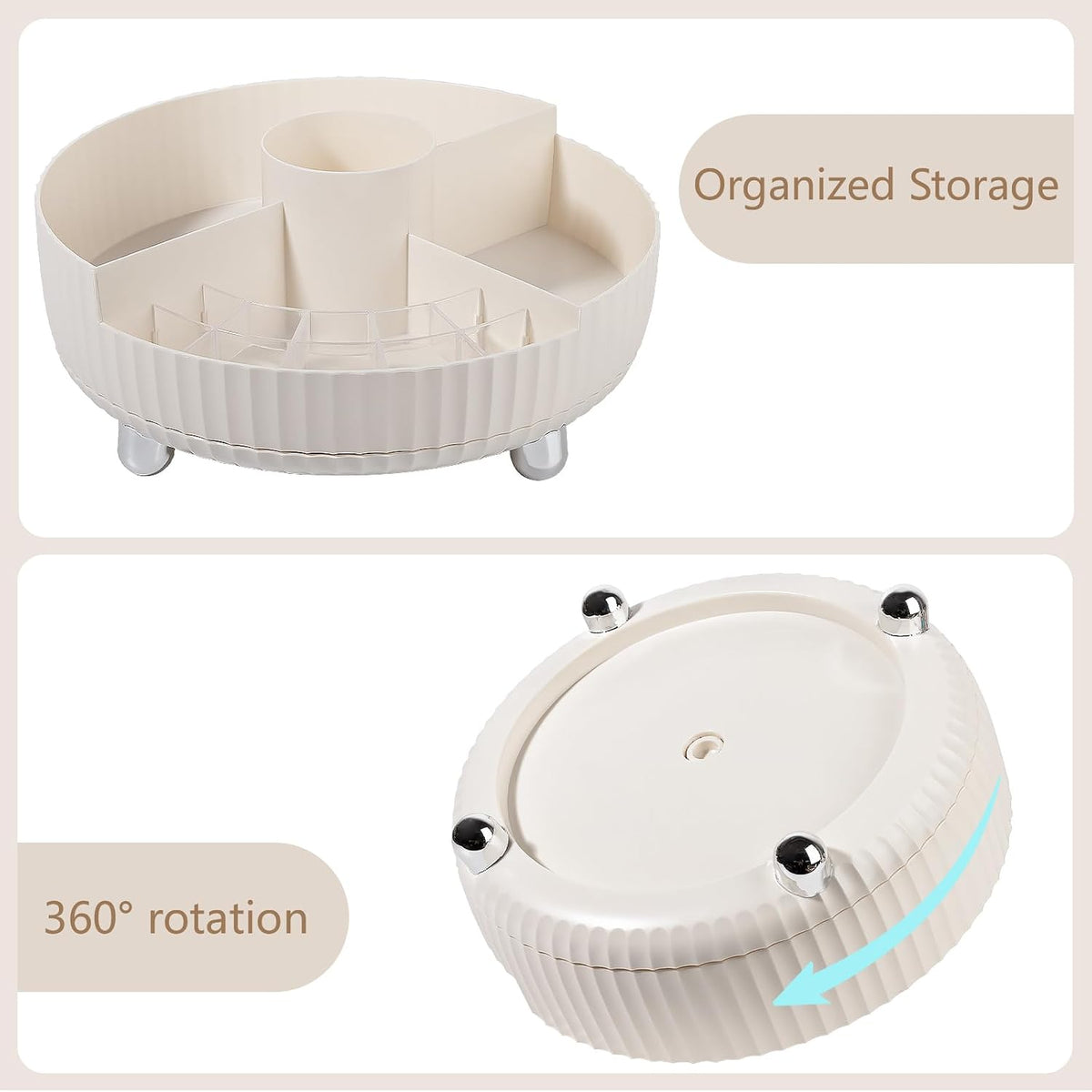 360 Rotating Makeup Perfume Organizer Skincare Tray, Small Grey | 360 Degree Spinning Lazy Susan Organizer Lotion Cosmetics Storage for Dresser, Vanity, Bathroom Countertop