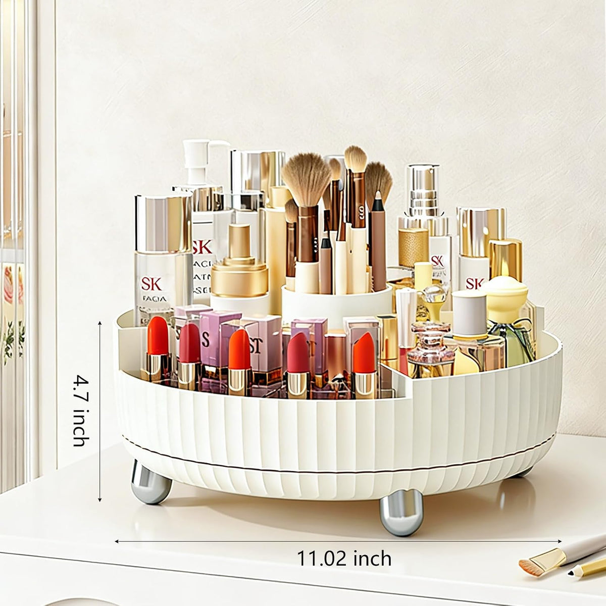 360 Rotating Makeup Perfume Organizer Skincare Tray, Small Grey | 360 Degree Spinning Lazy Susan Organizer Lotion Cosmetics Storage for Dresser, Vanity, Bathroom Countertop