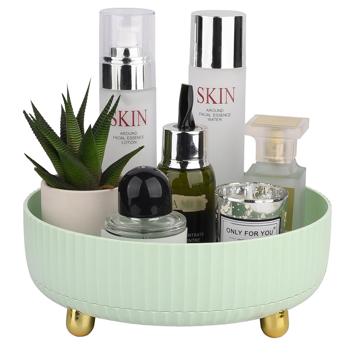 360 Rotating Makeup Perfume Organizer Skincare Tray, Small Grey | 360 Degree Spinning Lazy Susan Organizer Lotion Cosmetics Storage for Dresser, Vanity, Bathroom Countertop