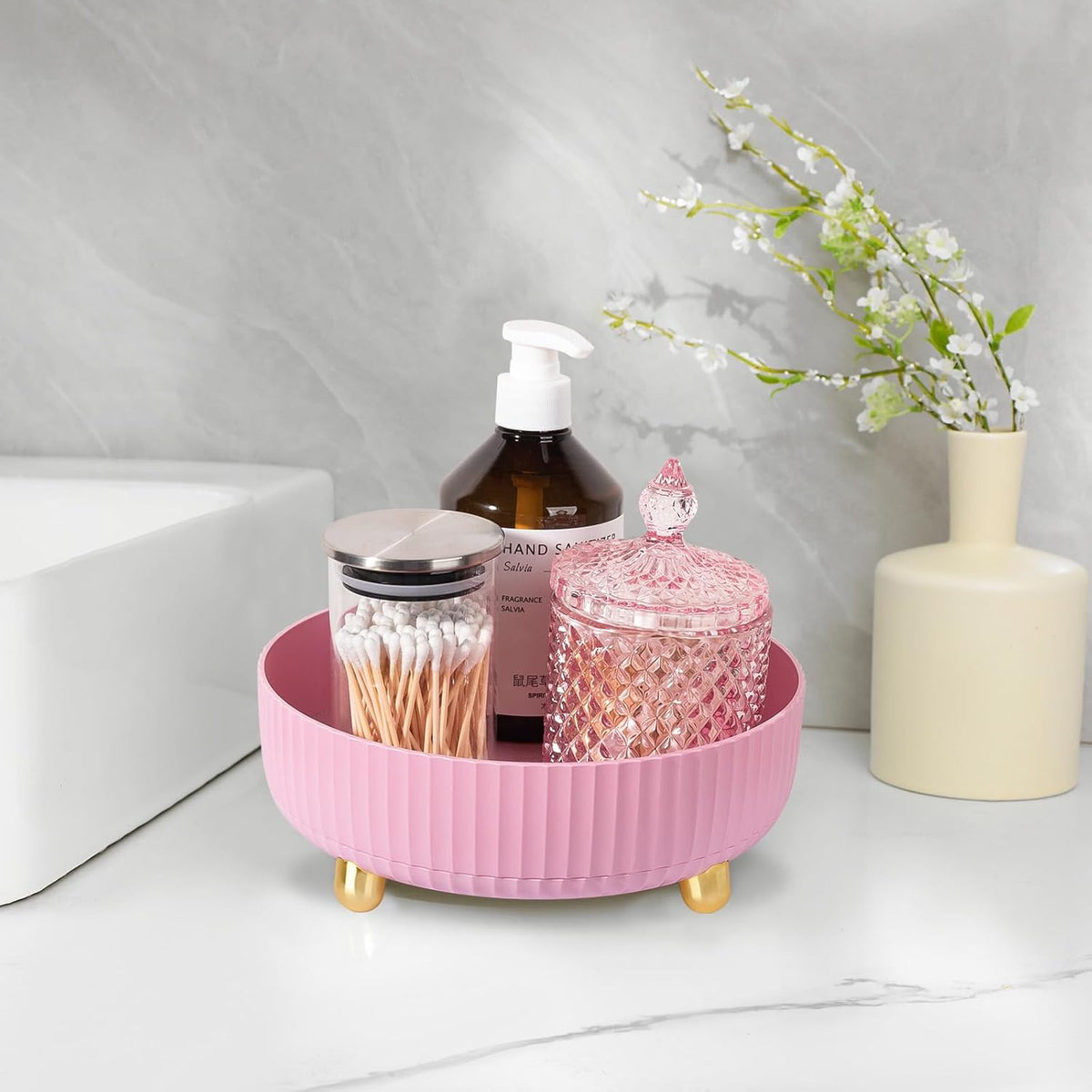 360 Rotating Makeup Perfume Organizer Skincare Tray, Small Grey | 360 Degree Spinning Lazy Susan Organizer Lotion Cosmetics Storage for Dresser, Vanity, Bathroom Countertop