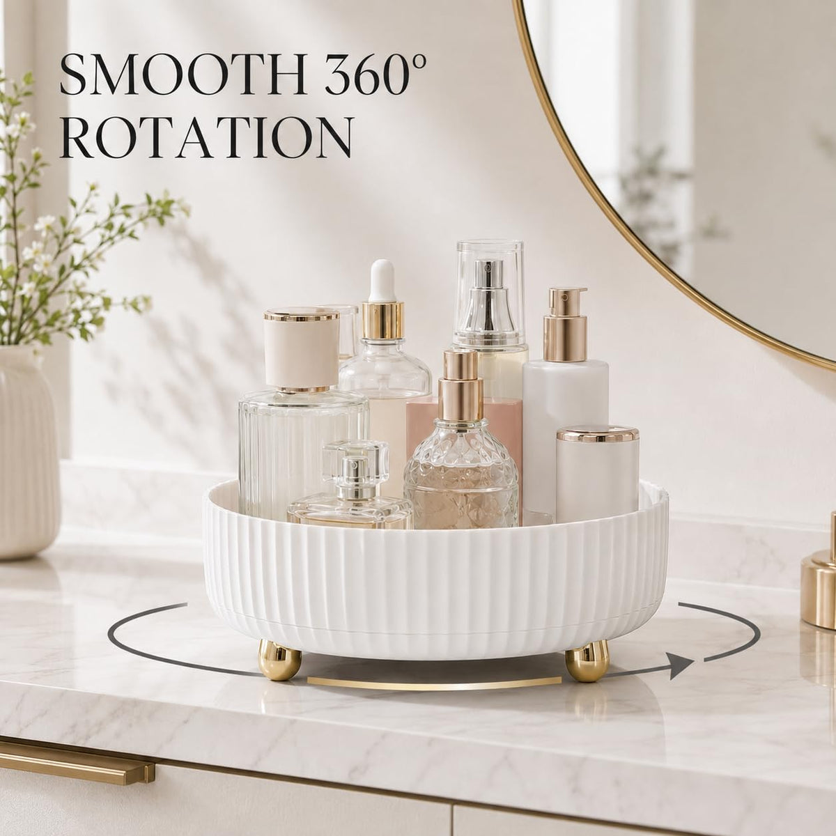 360 Rotating Makeup Perfume Organizer Skincare Tray, Small Grey | 360 Degree Spinning Lazy Susan Organizer Lotion Cosmetics Storage for Dresser, Vanity, Bathroom Countertop