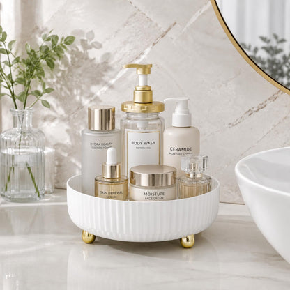 360 Rotating Makeup Perfume Organizer Skincare Tray, Small Grey | 360 Degree Spinning Lazy Susan Organizer Lotion Cosmetics Storage for Dresser, Vanity, Bathroom Countertop
