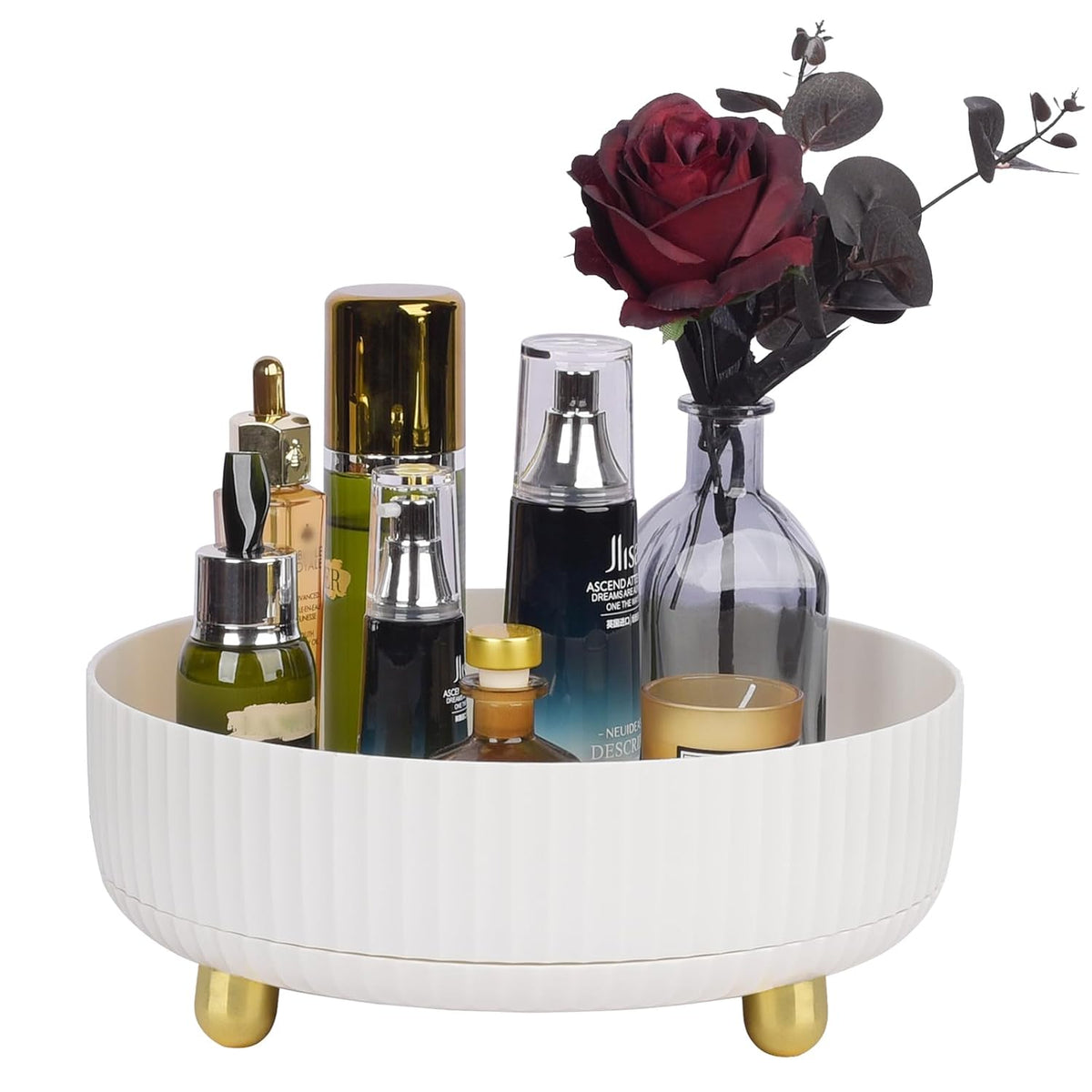 360 Rotating Makeup Perfume Organizer Skincare Tray, Small Grey | 360 Degree Spinning Lazy Susan Organizer Lotion Cosmetics Storage for Dresser, Vanity, Bathroom Countertop