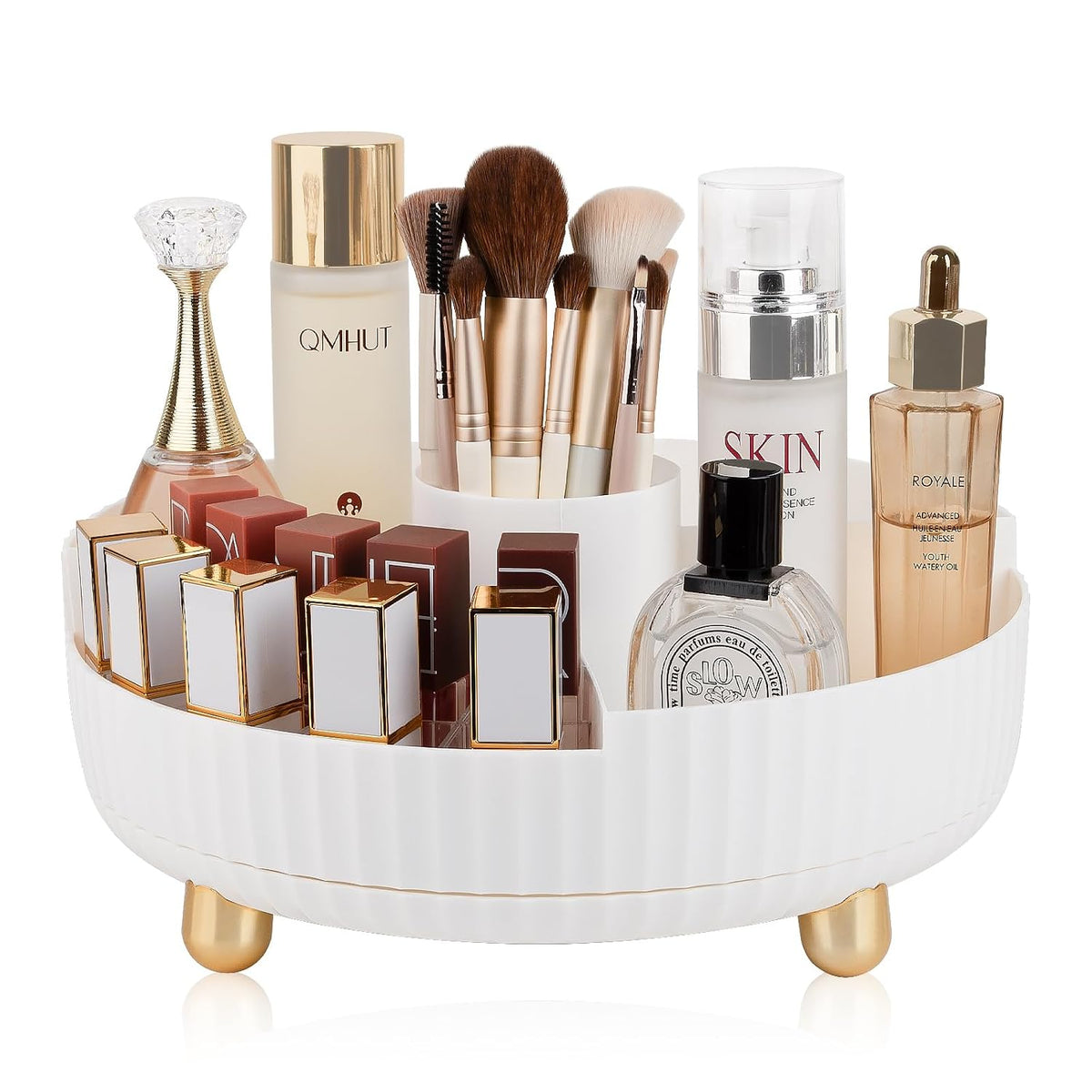 360 Rotating Makeup Perfume Organizer Skincare Tray, Small Grey | 360 Degree Spinning Lazy Susan Organizer Lotion Cosmetics Storage for Dresser, Vanity, Bathroom Countertop