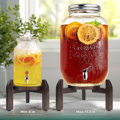2 Pack Drink Dispenser Stand Adjustable Width from 8" to 11.2" Wide - Beverage Jar and Water Plastic Jug Holder - to Plant Flower Pots - Adjustable up to11.2-inch Wide (For 5-Gal Jug 8"-11.2") - Walnut Color