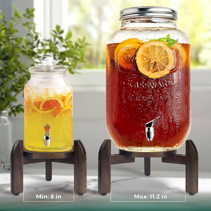 2 Pack Drink Dispenser Stand Adjustable Width from 8" to 11.2" Wide - Beverage Jar and Water Plastic Jug Holder - to Plant Flower Pots - Adjustable up to11.2-inch Wide (For 5-Gal Jug 8"-11.2") - Walnut Color