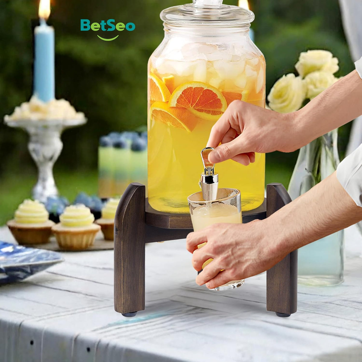 2 Pack Drink Dispenser Stand Adjustable Width from 8" to 11.2" Wide - Beverage Jar and Water Plastic Jug Holder - to Plant Flower Pots - Adjustable up to11.2-inch Wide (For 5-Gal Jug 8"-11.2") - Walnut Color